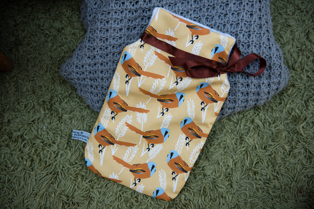 Bearded Tit Print Hot Water Bottle