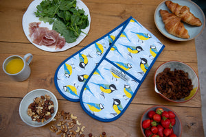 Blue and Great Tit Print Double Oven Gloves
