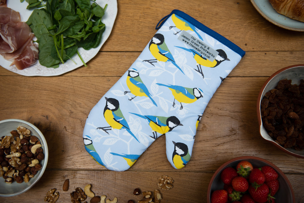Blue and Great Tit Print Single Oven Mitt