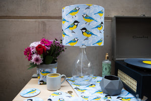 SALE 25cm Blue and Great Tit Print Table Lampshade