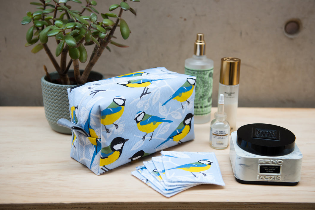 Blue and Great Tit Print Wash Bag