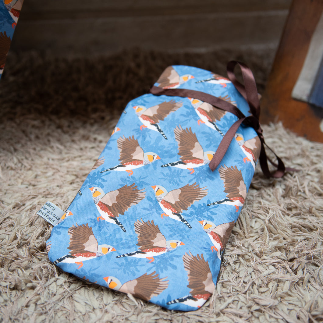 Zebra Finch Print Hot Water Bottle