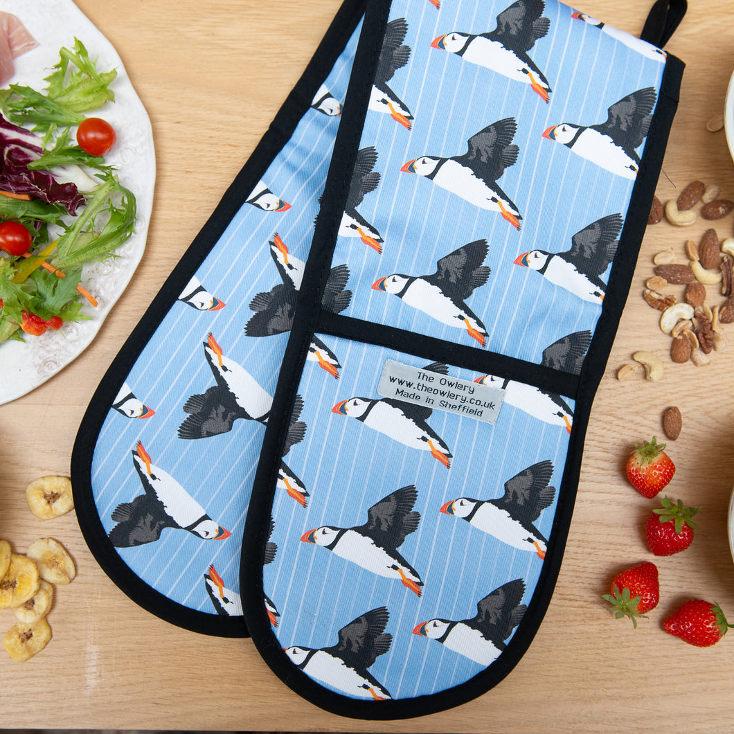 Puffin Print Double Oven Gloves