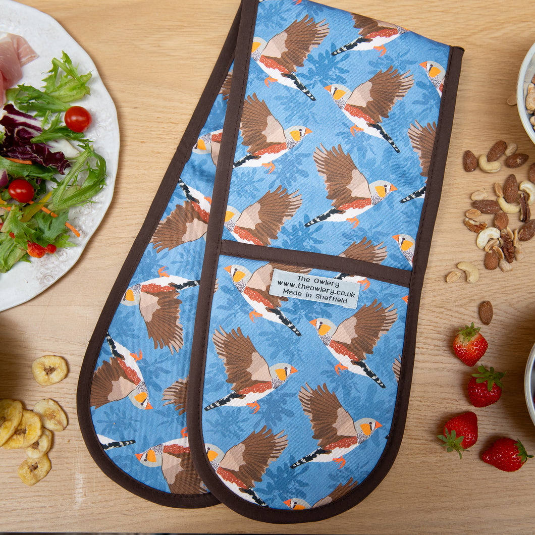 Zebra Finch Print Double Oven Gloves
