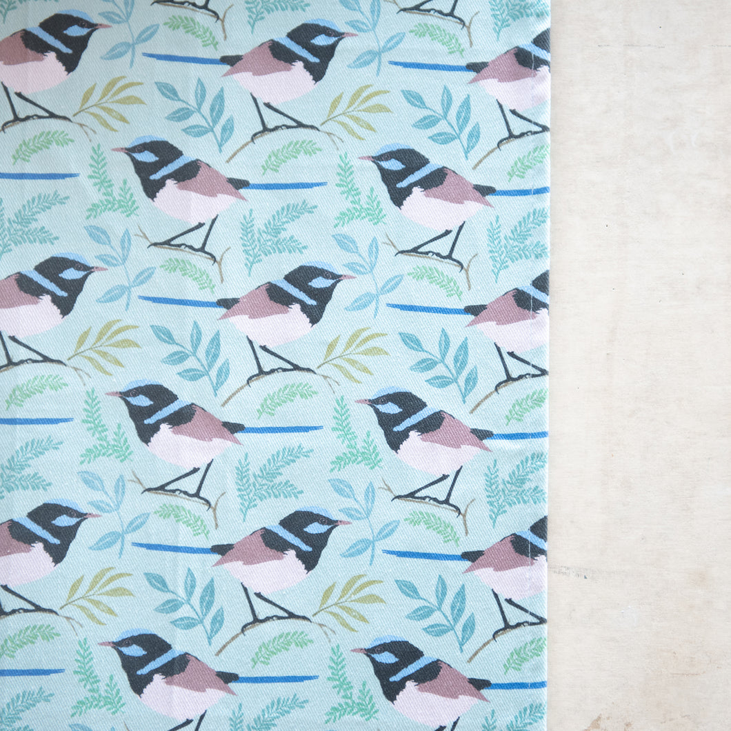 Fairy Wren Print Cotton Drill Fabric