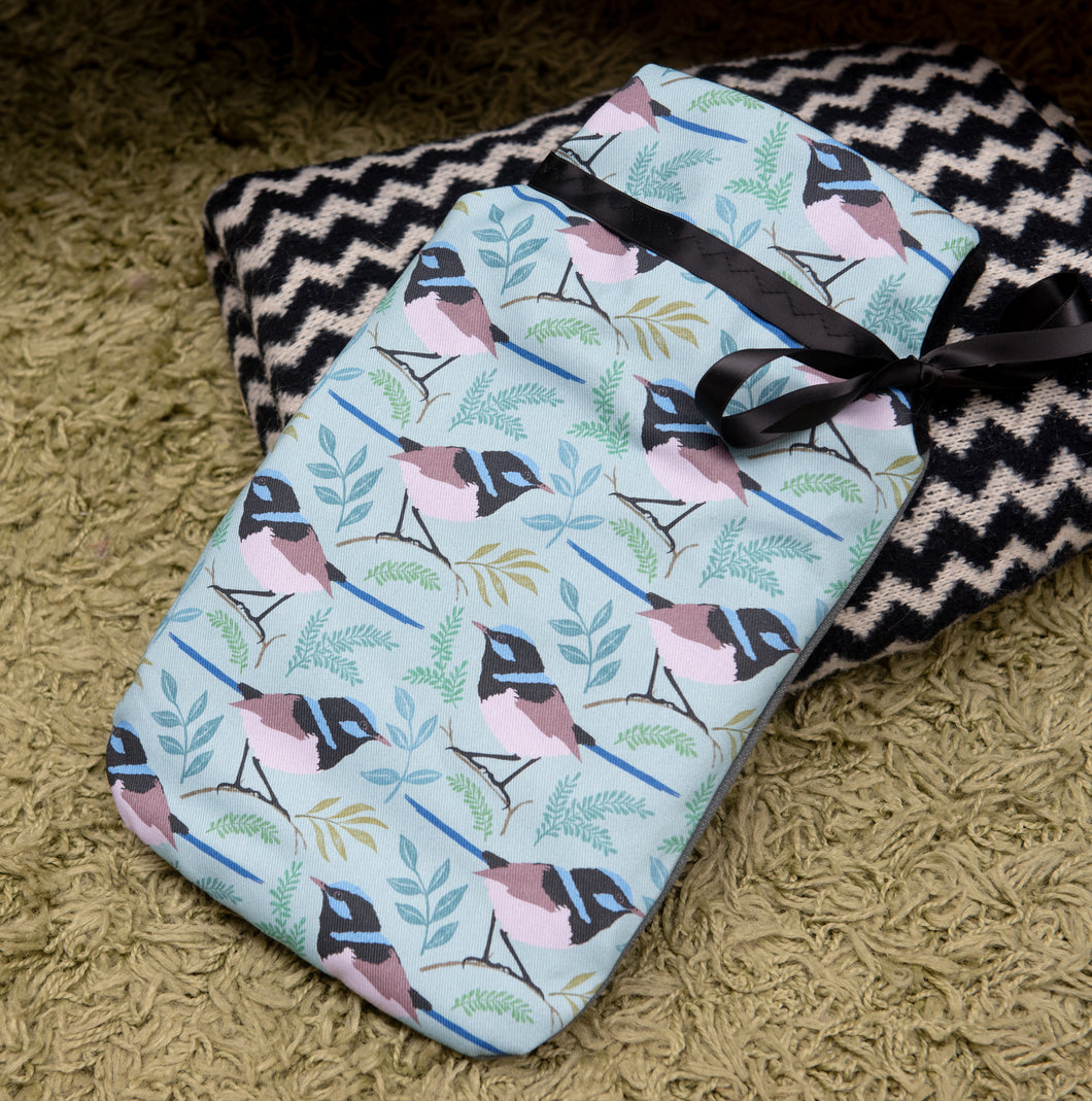 Fairy Wren Print Hot Water Bottle
