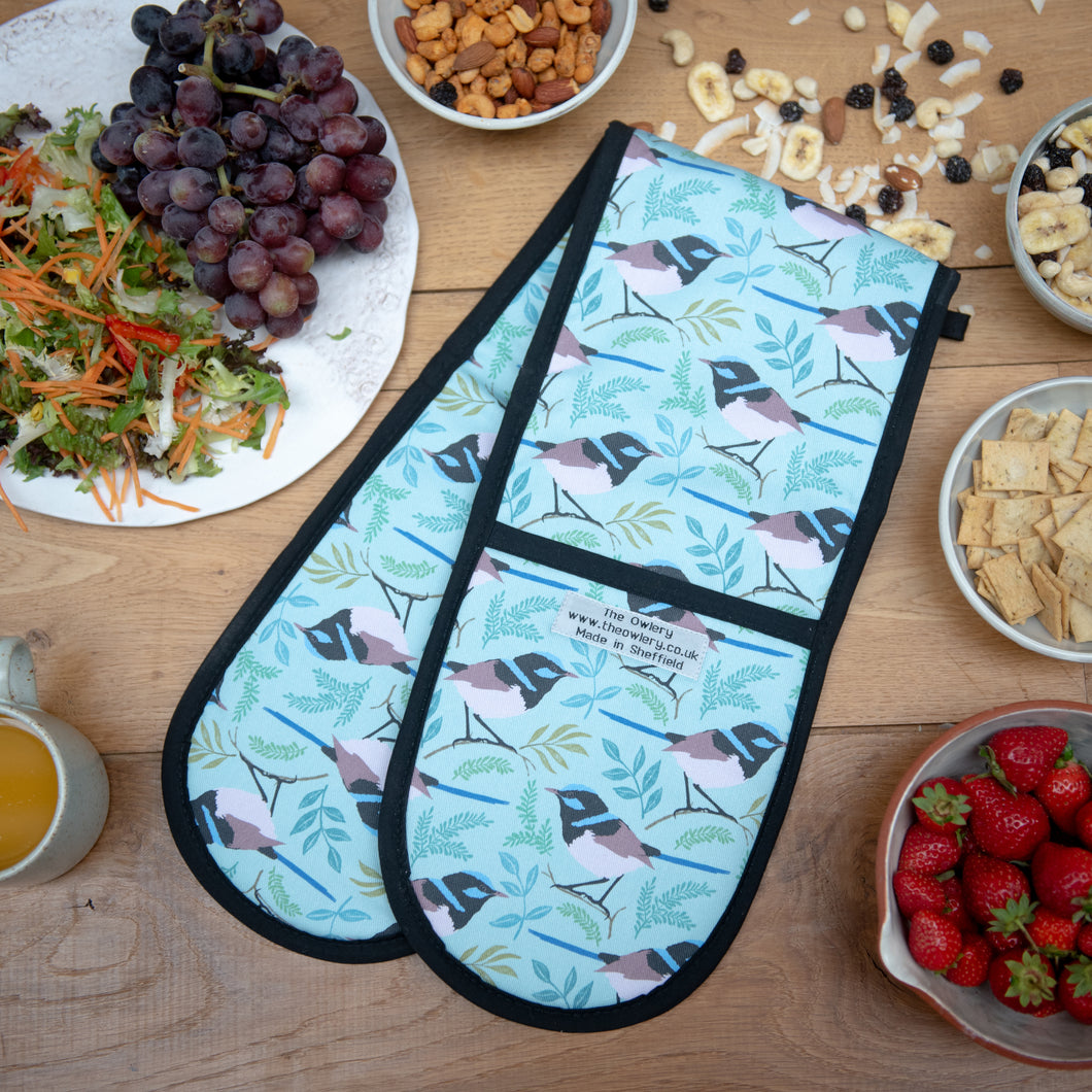 Fairy Wren Print Double Oven Gloves