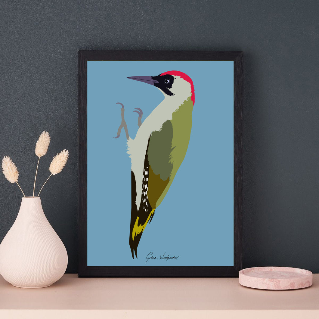 A4 Green Woodpecker Print
