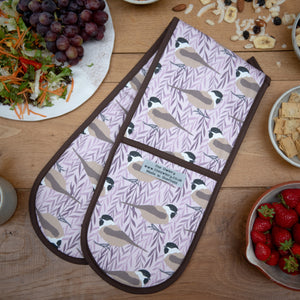 Willow Tit Print Double Oven Gloves