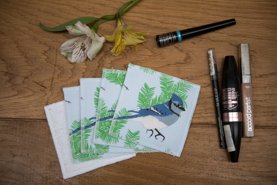 Blue Jay Print Reusable Facial Wipes