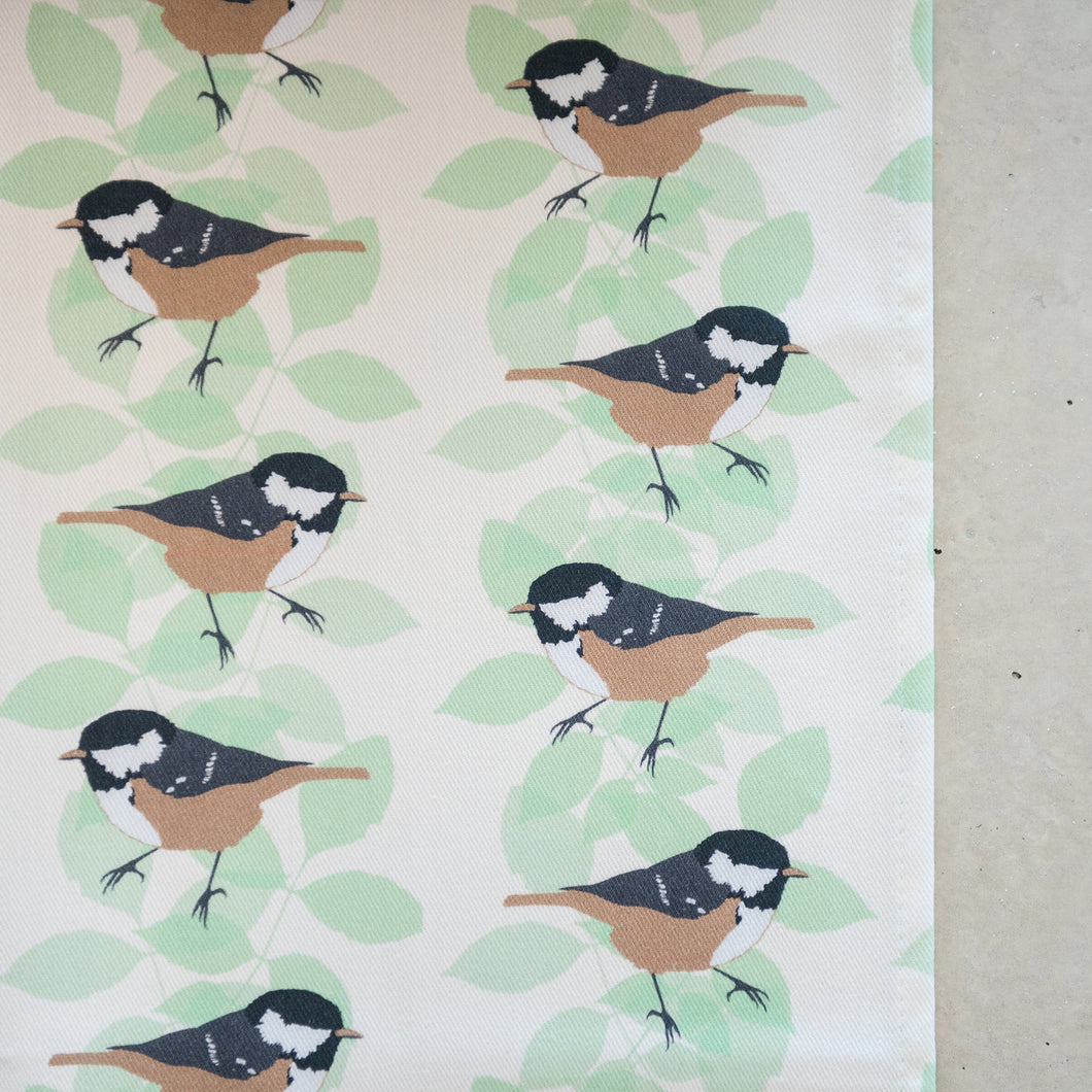 Coal Tit Print Cotton Drill Fabric