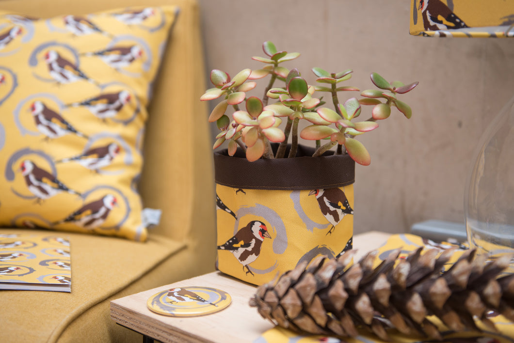 Goldfinch Print Textile Plant Pot
