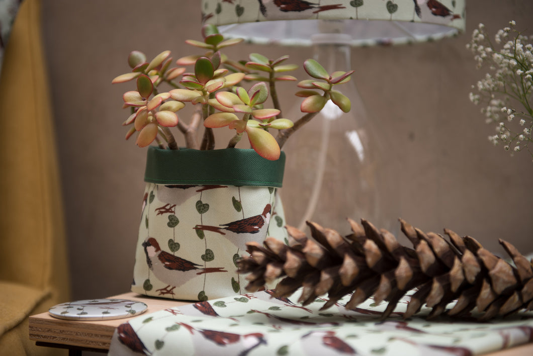 House Sparrow Print Textile Plant Pot
