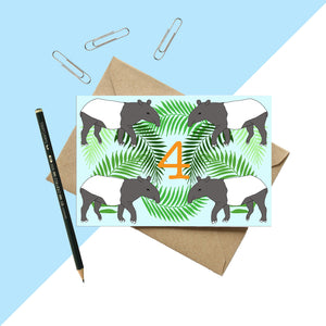 Age 4 Tapir Birthday card