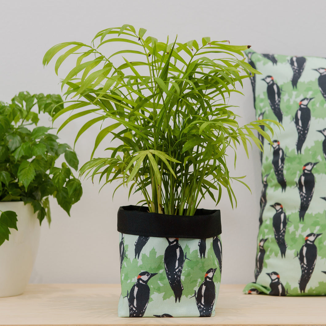Woodpecker Print Textile Plant Pot